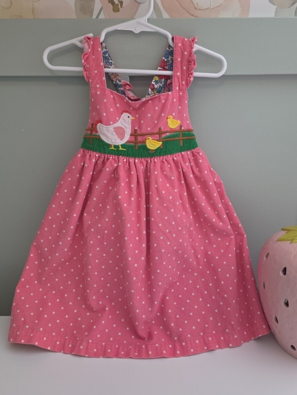 Baby Boden 3/4 Chicken Chick Pinafore Dress